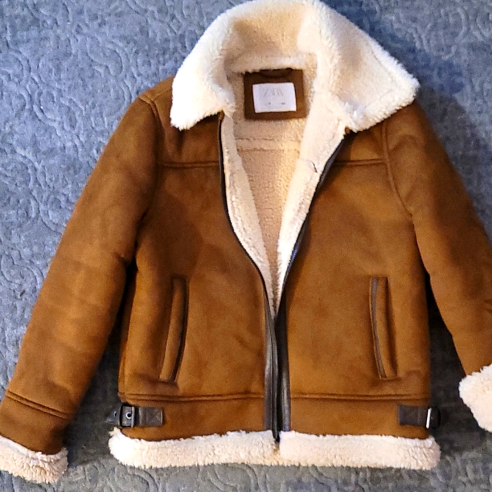 ZARA double sided Faux Shearling Coat Brown Boy Size 9